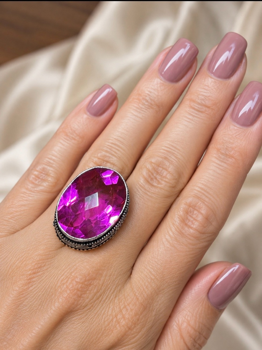 Hot Pink Quartz Heirloom Ring